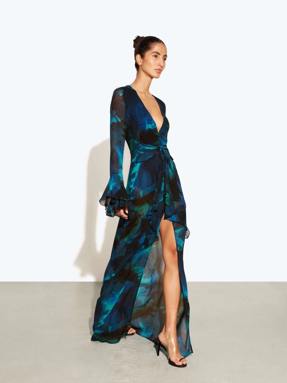 Rat & Boa Fiorella Sheer Maxi Dress | Blue Floral Georgette | Size Small